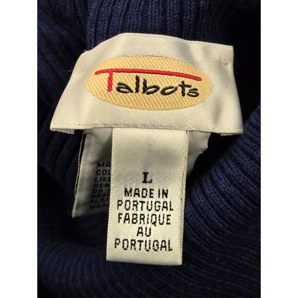 Talbots Ribbed Stretch Dark Blue Turtleneck Sweater Pullover Thin L Portugal - Picture 2 of 4